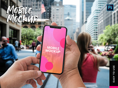 Mobile with Hand Mockup template