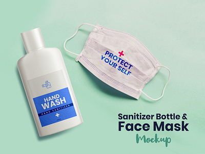 Sanitizer Bottle with Face Mask Mockup