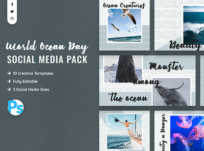 World Ocean Day Social Media Template promotions