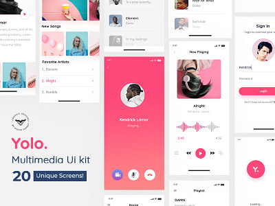 Yolo Multimedia Mobile App UI Kit app application apps artist audio calling kit mobile multimedia music pack player ui ux yolo