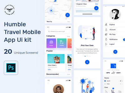 Humble Travel App Mobile UI Kit app application booking holidays hotel humble interface kit mobile pack payment profile travel ui ux