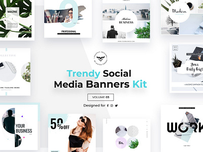 Trendy Social Media Banners Pack III blog business creative fashion kit magazine media pack quotes social template templates three volume