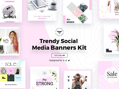 Trendy Social Media Banners Pack VIII design facebook instagram media pack post promotions social stylish template templates trendy twitter vii banners