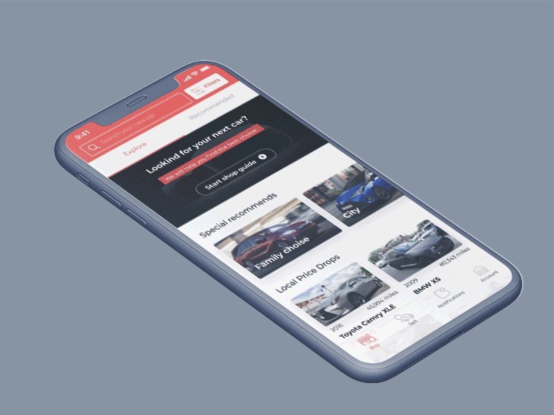 Used car selling platform app design ui ux