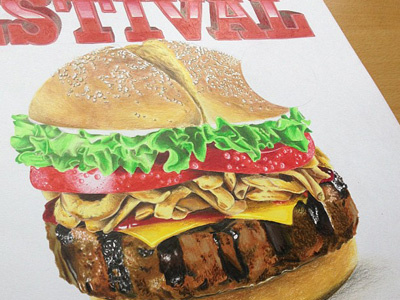 Burger coloured pencil illustration tizieu work