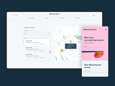 Bluehouse Salmon – Responsive Website adchitects branding design find a restaurant find a store florida healthy food illustration salmon search function ui ui design usa usa raised ux ux design vector