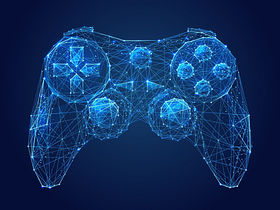 Low poly universe. art blue computer game dot graphic design illustrator joystick line low poly polygonal starry vector