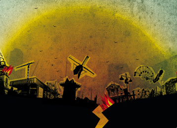 back cd buildings collage fire illustration photoshop texture