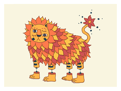 Lion animal drawing eye feline fire illustration lion lion head mystic mystical orange paw savannah sun wild cat