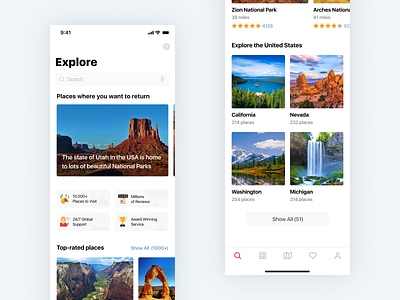 Near Places: Homepage (iOS) app canyon homepage interface ios iphone lake mobile mobile app mobile ui park product design travel travelling ui ui design ux ux design uxdesign waterfall