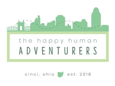 The Happy Human Adventurers adventure cincinnati city family green illustration logo ohio skyline