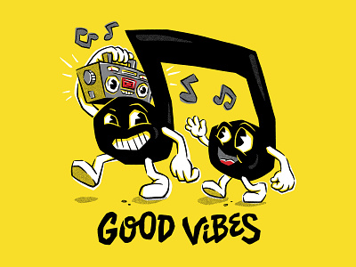 Good Vibes boombox cartoons cute design funny good vibes happiness illustration music music art retro shirt threadless vibes