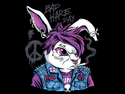 Bad Hare Day animals art bad hair day bunny cute funny hair hairdo heavy metal illustration punk punk rock rabbit retro shirt threadless