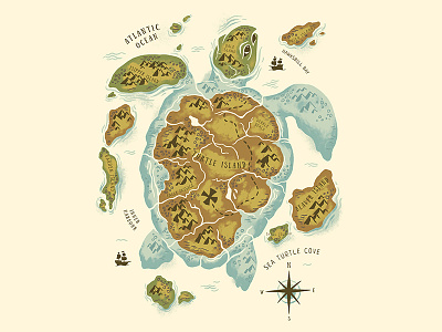 Turtle Island animals geography illustration island map pirates sea turtle shirt threadless