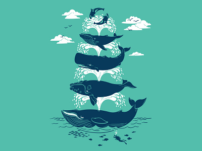 Whale of a Time animals cute funny illustration ocean summer threadless whale