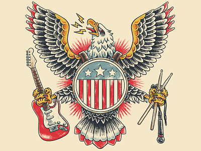 American Rockstar animals band drums eagle guitar illustration music patriotic rock tattoo threadless