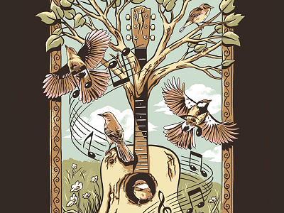 Natural Melody animals birds guitar illustration music shirts threadless vintage