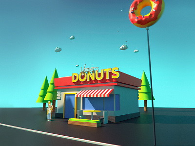 Homer's donuts 3d build c4d citybuild homer illustration landscape simpsons