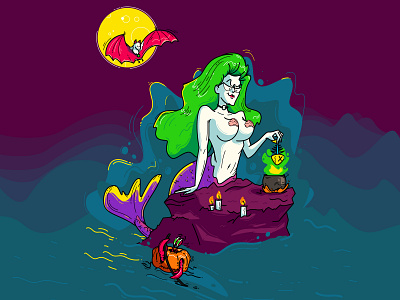The little Mermaid ariel character cover dark fanart halloween illustration poison poster potion serf sexy vector witch