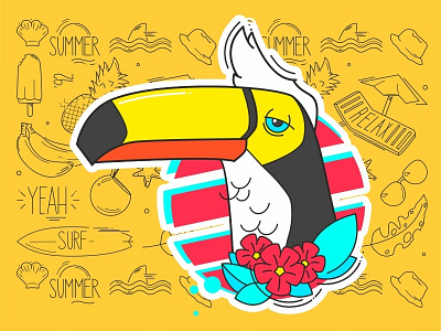 toucan beach bird cocktail flat flower pineapple sea stylish summer tiny toucan yeah