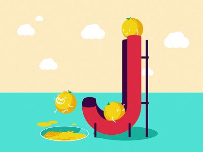J character characterdesign coctail cute kids funny character illustration orange juice summer vector water slide