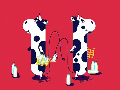 M character cow crime illustration milk milkshake typography vector