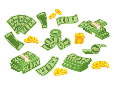 Banknote and coin set 2d banking cartoon design finance flat icon illustration illustrator money set shop vector work