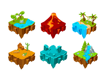 Isometric island cartoon desert design fantasy flat forest game graphic design illustration illustrator interface island isometric landscape platform river tropics vector waterfall