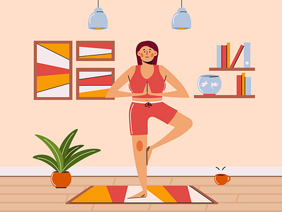 Yoga time character exercise flat girl illustration illustrator interior lifestyle vector yoga