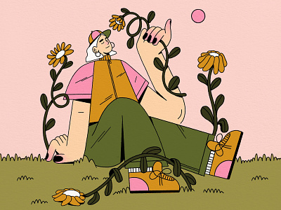 Stopping to Smell the Flowers 2d 2d art adobe character character design color palette color scheme flower flowers illustration illustrator person procreate vector