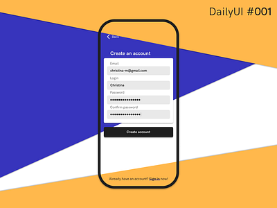 Sign Up Screen / DailyUI 001 dailyui dailyui001 moblie sign up screen ui