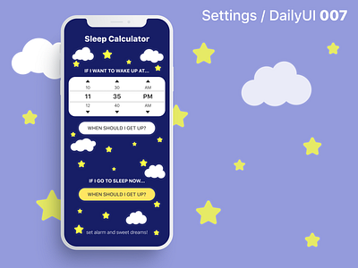 Settings / DailyUI 007 dailyui dailyui007 mobile settings sleep calculator ui