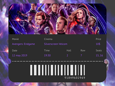 Email Receipt / DailyuUI 017 avengers cinema dailyui dailyui017 ticket ui