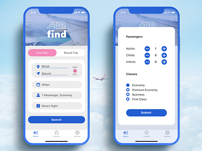 Airfind / Flight Search app design flight search mobile ui