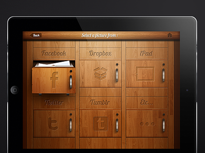 Wood Drawer (App project) app design dropbox facebook ipad iphone tumblr twitter ui ux wood