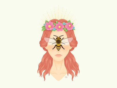 The Girl and The Bee bee character design flowers illustration portrait procreate