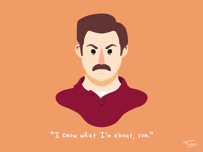 Ron swanson ron parks and recreation portrait character design illustration photoshop
