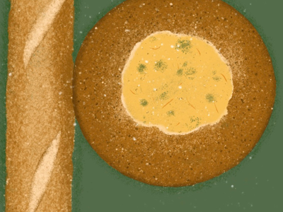 Bread Bowl & Baguette baguette bread brown food green illustration soup texture