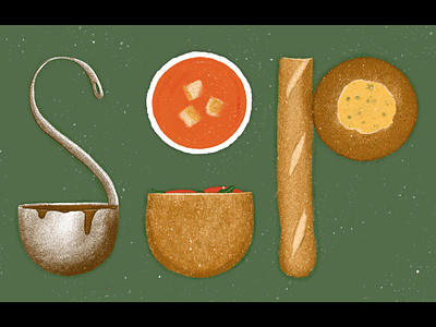 SOUP bread food illustration lettering panera bread procreate rustic sandwich soup