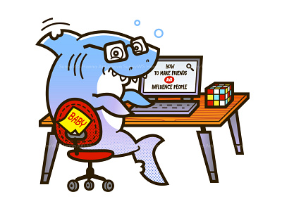 Shark Nerd cartoon illustration animal carnegie cartoon character comic design illustration nerd shark tshirt vector