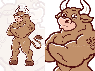 Skeptical Bull cartoon mascot character by Hanna Artiukhova on Dribbble