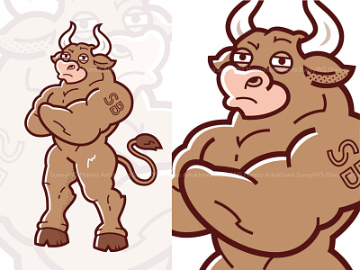 Skeptical Bull cartoon mascot character