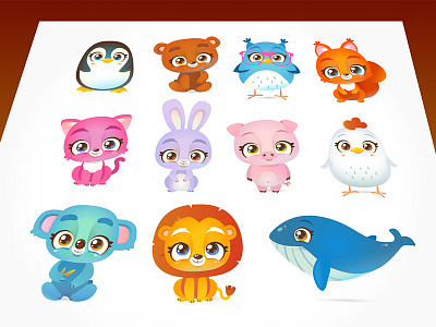 Vector cartoon animals set animal cartoon character children kids mascot vector