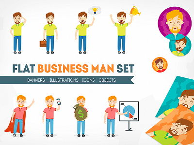 Flat business office man set banner business flat goods guy icon illustration infographics man office vector worker
