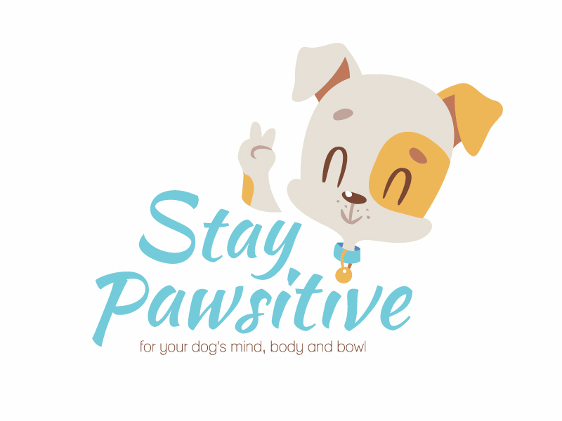 Stay Pawsitive logo design branding cartoon dog jack russel terrier logo peace walking