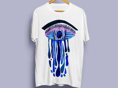Don't you cry. abstract blue eye illustration lines naive t shirt t shirt design tears