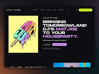 Mat.Joe NFT Landing Page Design artist design landing minimal motion nft collection ui ux vivid motion website