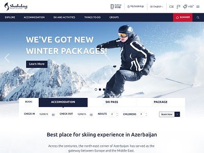 Ski winter website book booking form header hotel menu package resort ski skiing sport winter