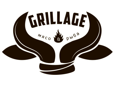 Grillage: restaurant logo, v. 3 bull fire fish grill horns logo meat restaurant russia sochi