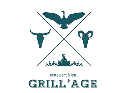 GRILL'AGE restaurant & bar animals cow duck fire grill logo restaurant russia sheep sochi